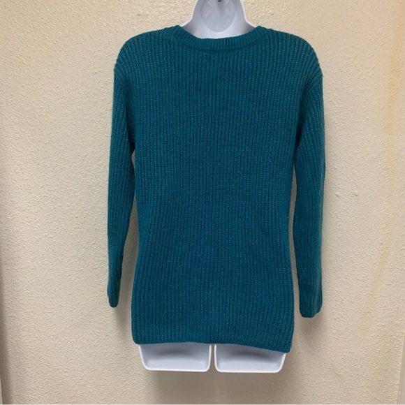 WOMEN'S ST. JOHNS BAY TEAL SWEATER WITH GLITTER THREAD SZ MEDIUM STRETCH KNIT - Picture 3 of 8